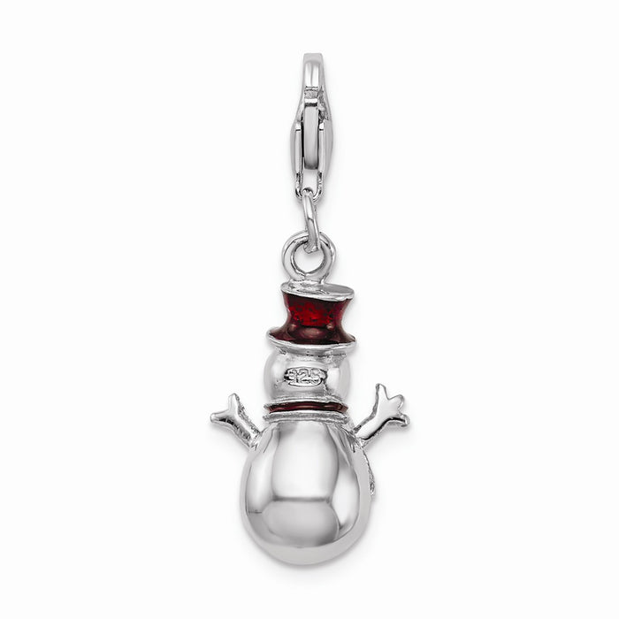 Million Charms 925 Sterling Silver With Rhodium-Plated Enamel Snowman With Lobster Clasp Charm