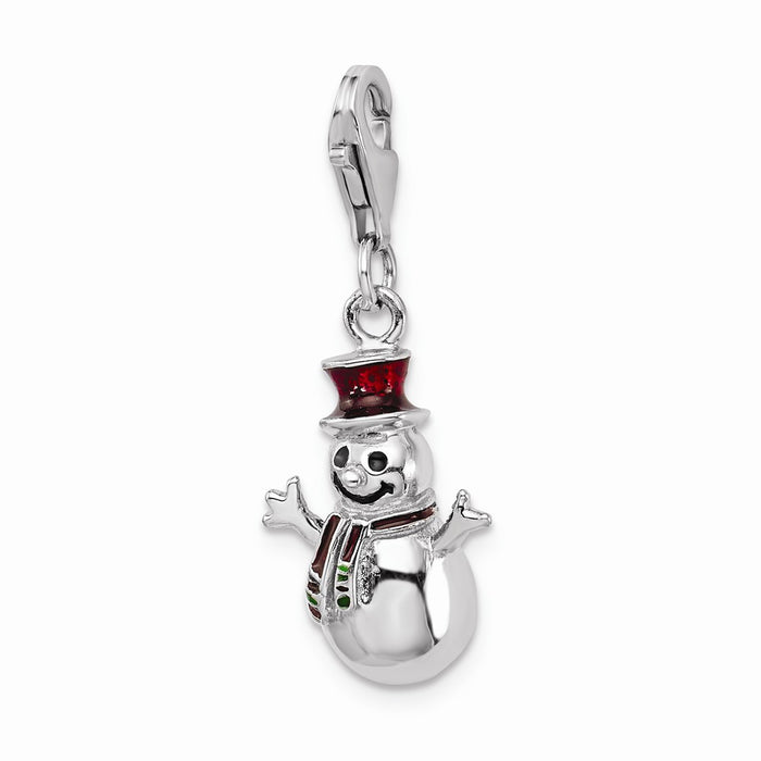 Million Charms 925 Sterling Silver With Rhodium-Plated Enamel Snowman With Lobster Clasp Charm