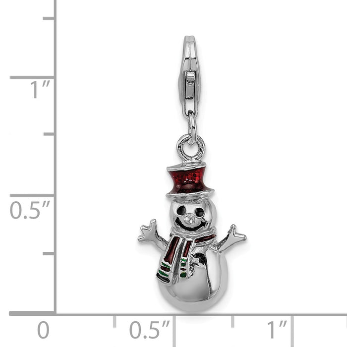 Million Charms 925 Sterling Silver With Rhodium-Plated Enamel Snowman With Lobster Clasp Charm