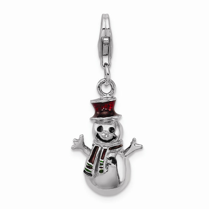 Million Charms 925 Sterling Silver With Rhodium-Plated Enamel Snowman With Lobster Clasp Charm