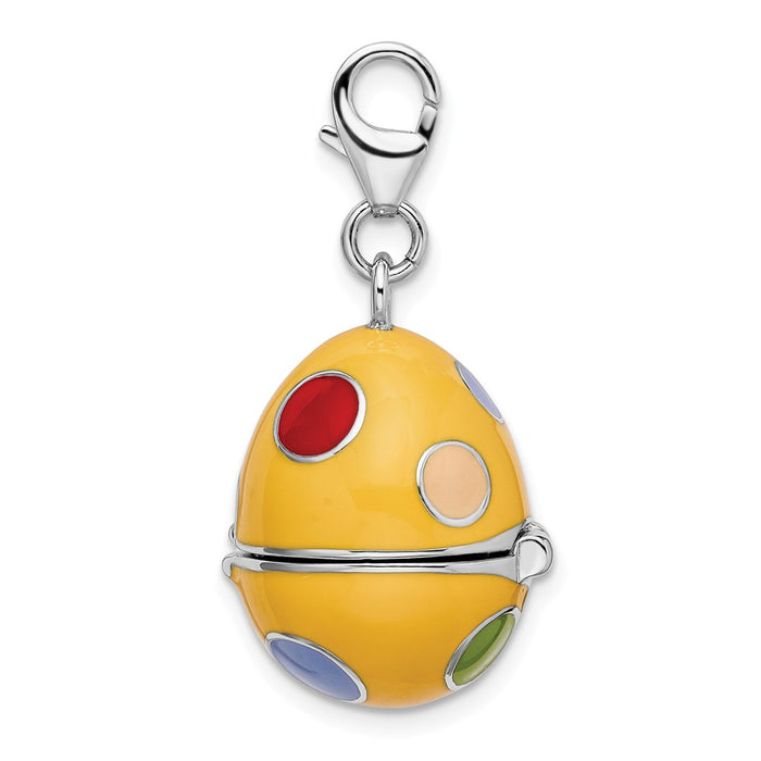 Million Charms 925 Sterling Silver With Rhodium-Plated 3-D Enameled Egg With Lobster Clasp Charm