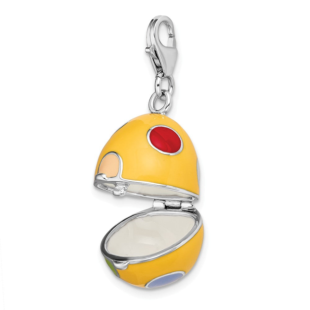 Million Charms 925 Sterling Silver With Rhodium-Plated 3-D Enameled Egg With Lobster Clasp Charm