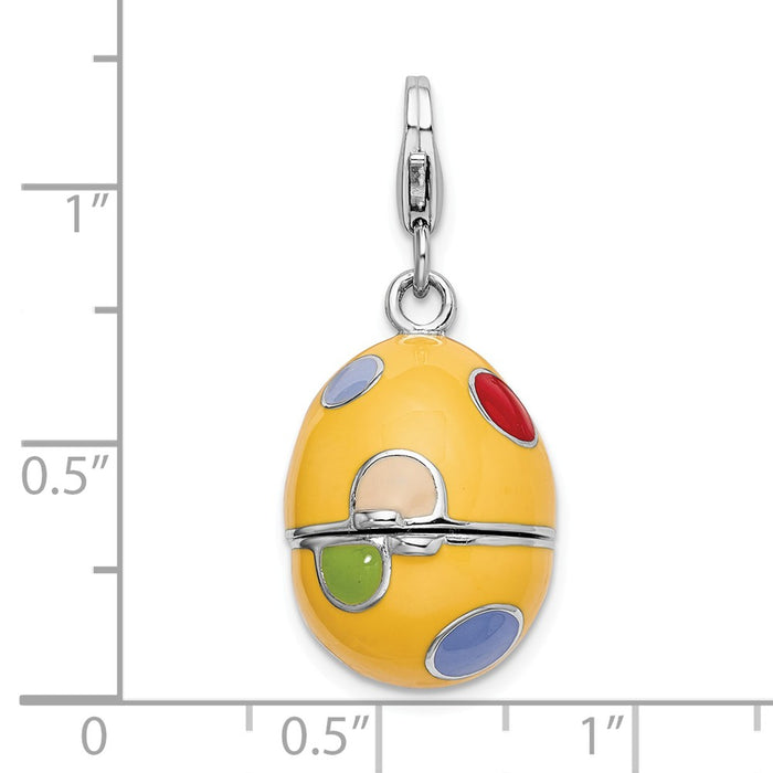 Million Charms 925 Sterling Silver With Rhodium-Plated 3-D Enameled Egg With Lobster Clasp Charm