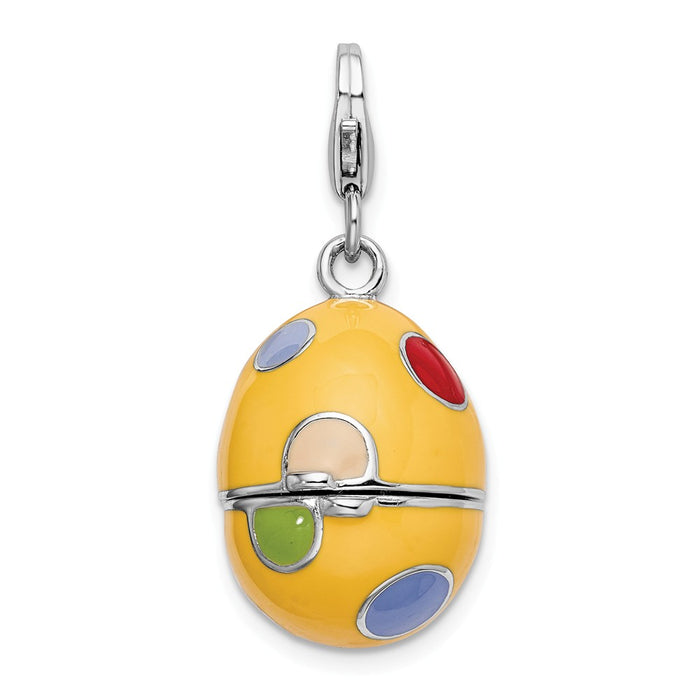 Million Charms 925 Sterling Silver With Rhodium-Plated 3-D Enameled Egg With Lobster Clasp Charm