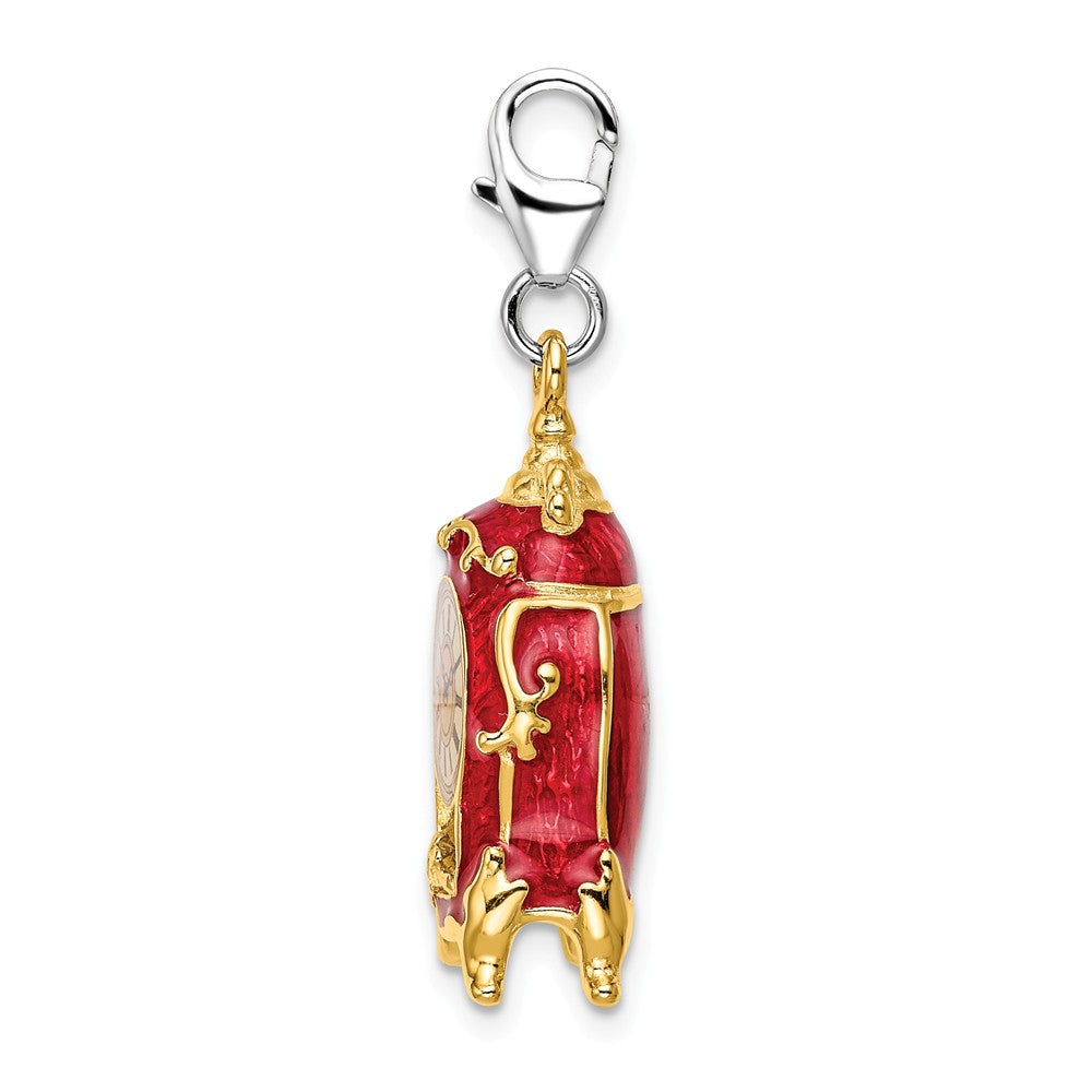 Million Charms 925 Sterling Silver Rhodium-Plated 3-D Enameled House Clock With Lobster Clasp Charm