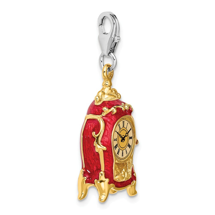 Million Charms 925 Sterling Silver Rhodium-Plated 3-D Enameled House Clock With Lobster Clasp Charm