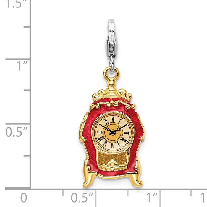 Million Charms 925 Sterling Silver Rhodium-Plated 3-D Enameled House Clock With Lobster Clasp Charm