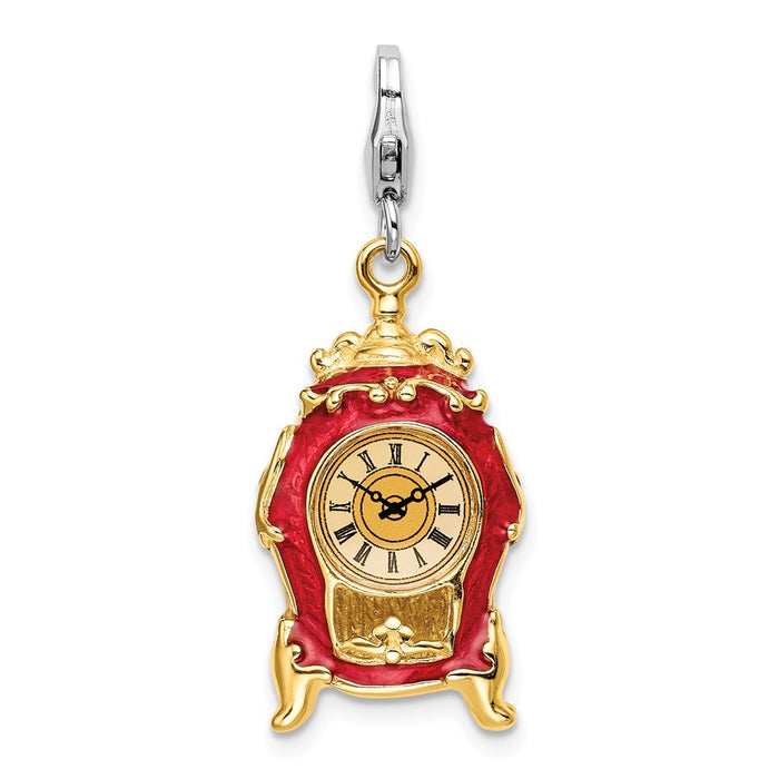 Million Charms 925 Sterling Silver Rhodium-Plated 3-D Enameled House Clock With Lobster Clasp Charm