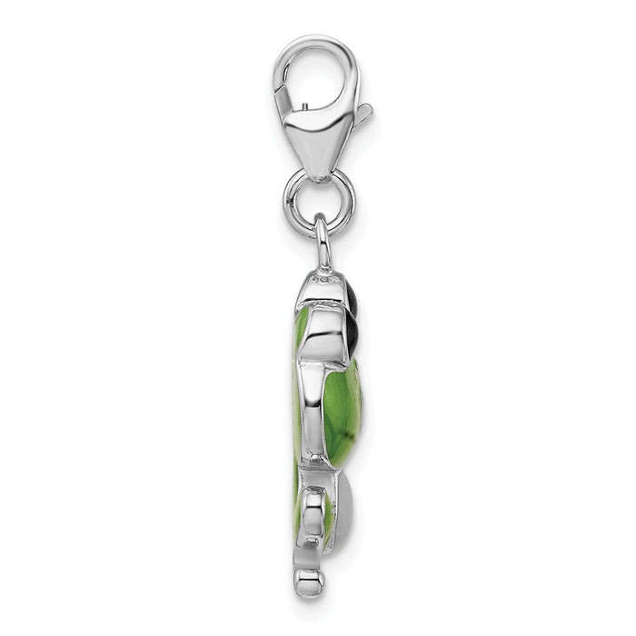 Million Charms 925 Sterling Silver Rhodium-Plated Enameled Frog With Lobster Clasp Charm