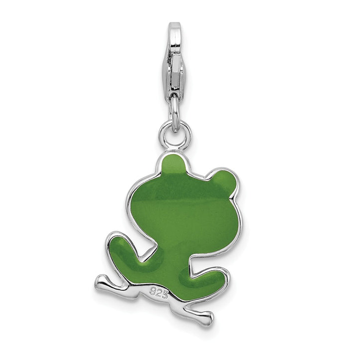 Million Charms 925 Sterling Silver Rhodium-Plated Enameled Frog With Lobster Clasp Charm