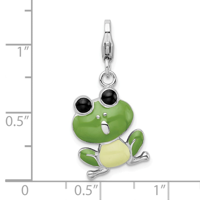 Million Charms 925 Sterling Silver Rhodium-Plated Enameled Frog With Lobster Clasp Charm