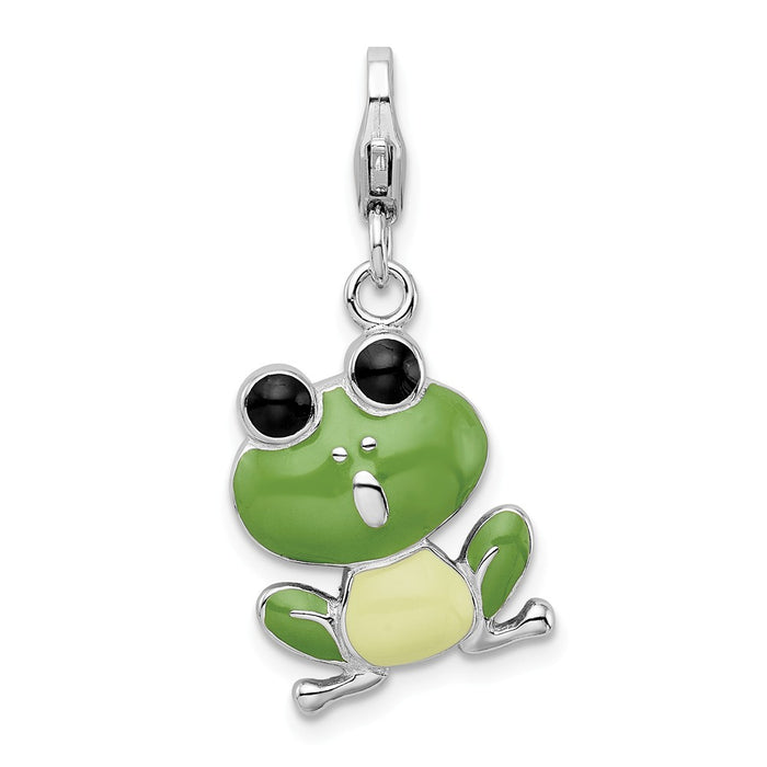 Million Charms 925 Sterling Silver Rhodium-Plated Enameled Frog With Lobster Clasp Charm