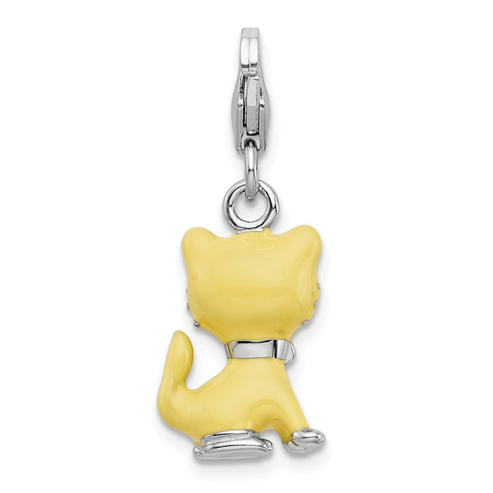 Million Charms 925 Sterling Silver Enameled 3-D Cat With Bow Tie With Lobster Clasp Charm