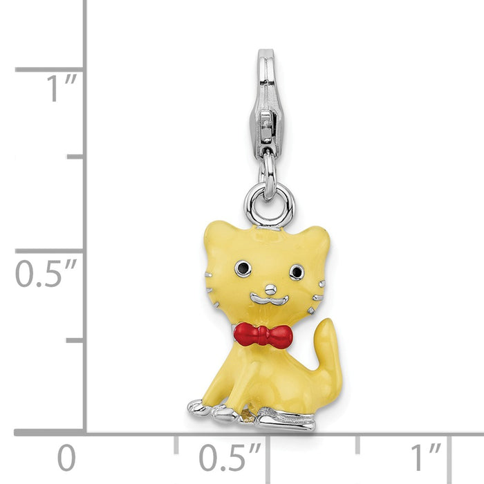 Million Charms 925 Sterling Silver Enameled 3-D Cat With Bow Tie With Lobster Clasp Charm