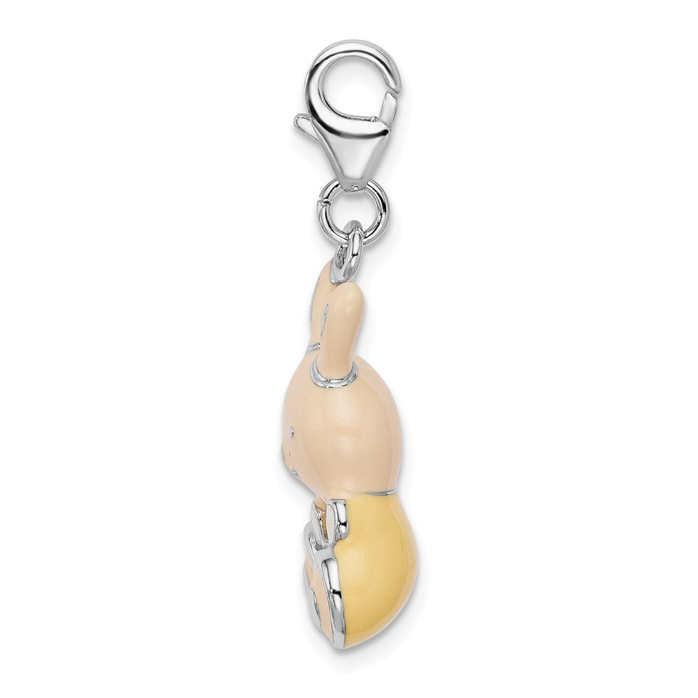 Million Charms 925 Sterling Silver Rhodium-Plated Enameled 3-D Bunny With Lobster Clasp Charm