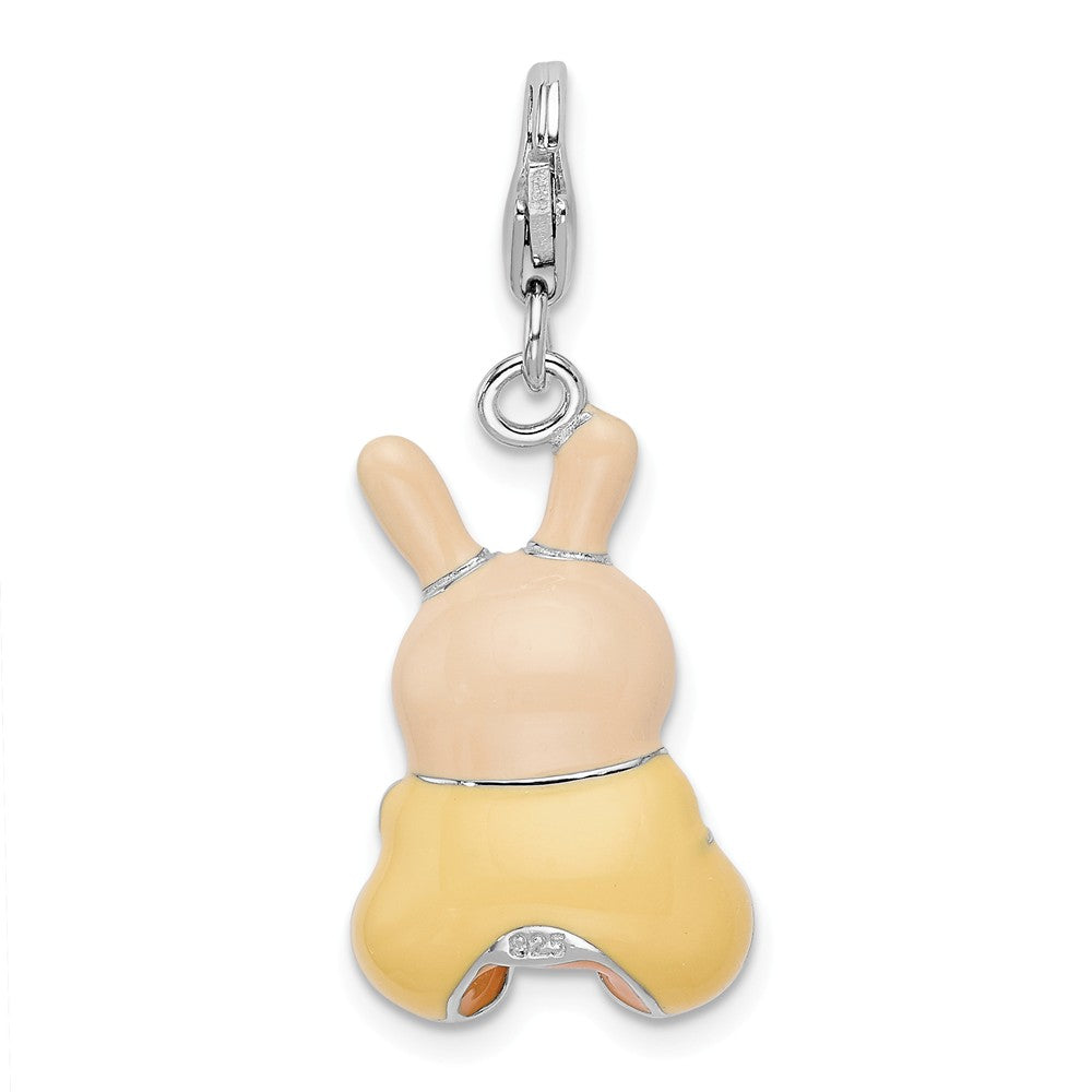 Million Charms 925 Sterling Silver Rhodium-Plated Enameled 3-D Bunny With Lobster Clasp Charm