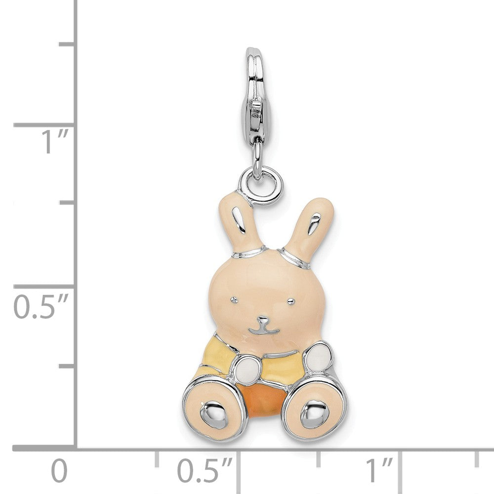 Million Charms 925 Sterling Silver Rhodium-Plated Enameled 3-D Bunny With Lobster Clasp Charm