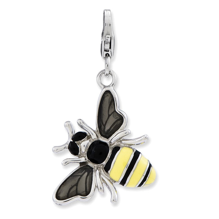 Million Charms 925 Sterling Silver Rhodium-Plated Enameled 3-D Yellow Jacket With Lobster Clasp Charm