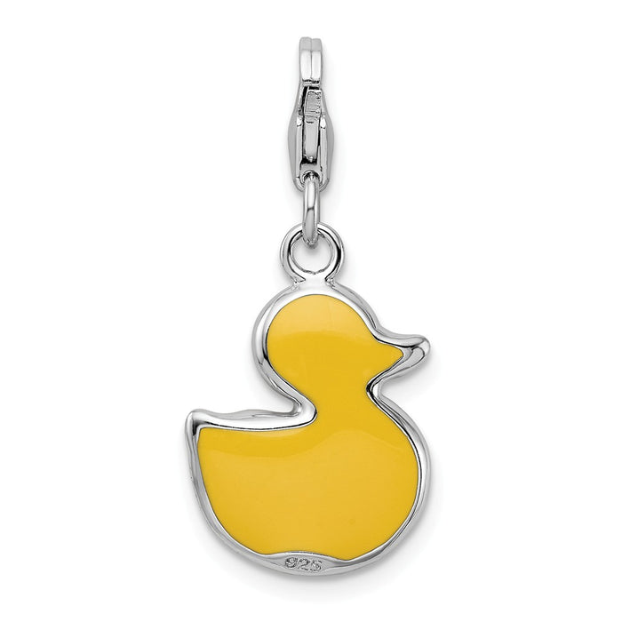 Million Charms 925 Sterling Silver Rhodium-Plated Enameled 3-D Duck With Lobster Clasp Charm