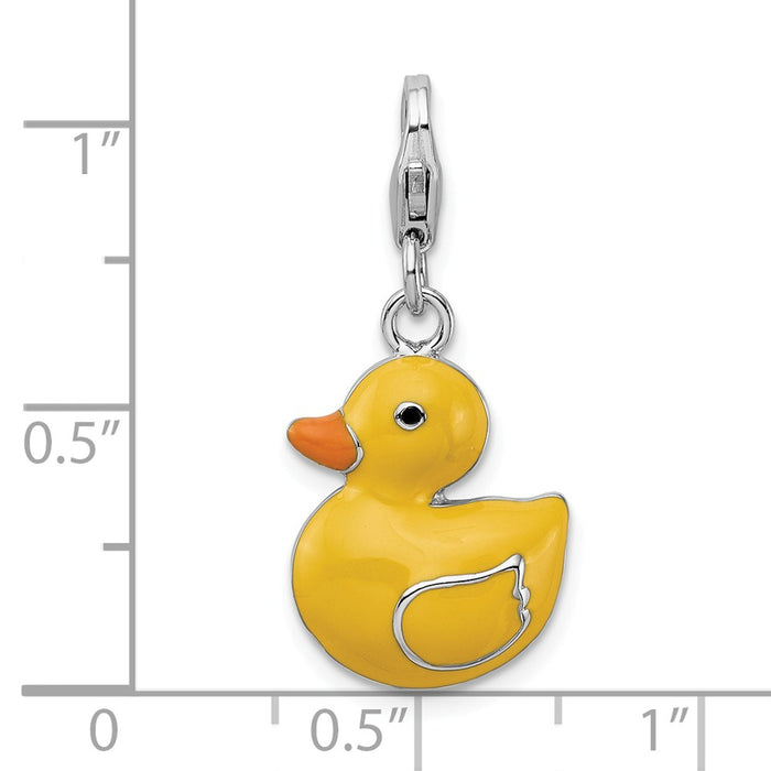 Million Charms 925 Sterling Silver Rhodium-Plated Enameled 3-D Duck With Lobster Clasp Charm