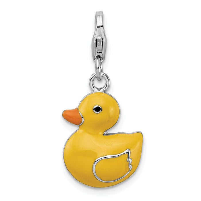 Million Charms 925 Sterling Silver Rhodium-Plated Enameled 3-D Duck With Lobster Clasp Charm