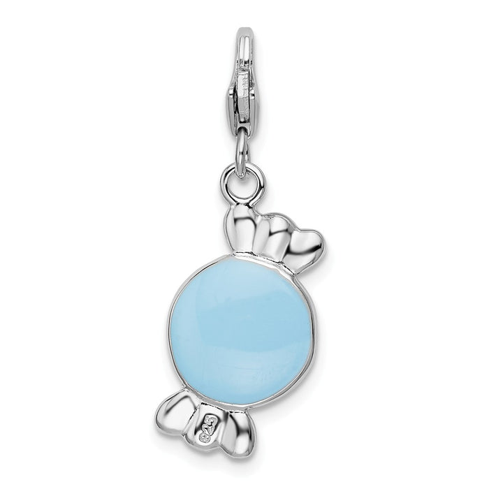 Million Charms 925 Sterling Silver With Rhodium-Plated Enameled Piece Of Candy In Wrapper With Lobster Clasp Charm