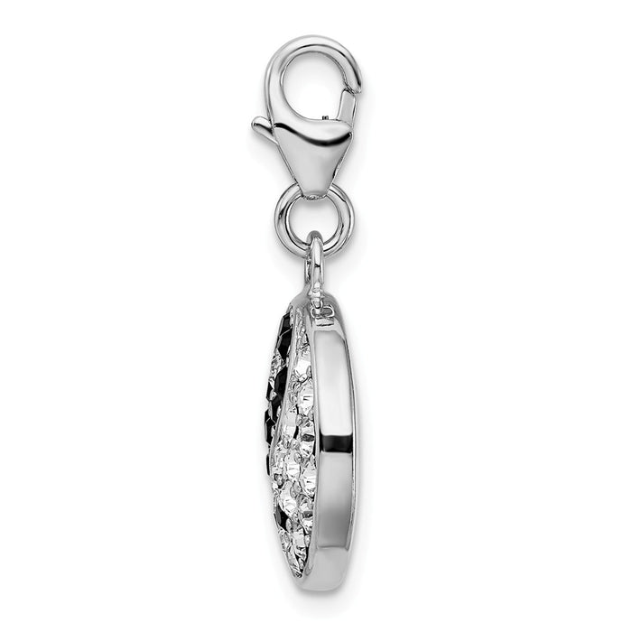 Million Charms 925 Sterling Silver With Rhodium-Plated Enameled 3-D Yin Yang Sign With Lobster Clasp Charm