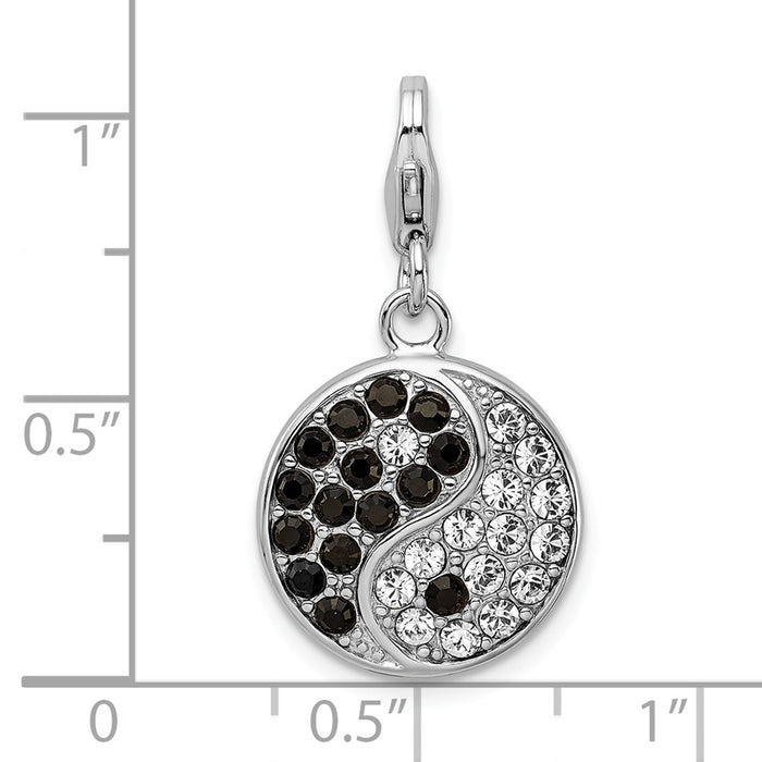 Million Charms 925 Sterling Silver With Rhodium-Plated Enameled 3-D Yin Yang Sign With Lobster Clasp Charm