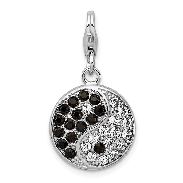 Million Charms 925 Sterling Silver With Rhodium-Plated Enameled 3-D Yin Yang Sign With Lobster Clasp Charm