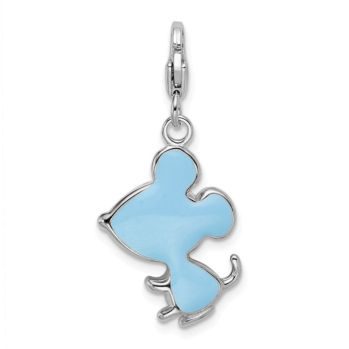 Million Charms 925 Sterling Silver Rhodium-Plated Enameled 3-D Mouse With Lobster Clasp Charm