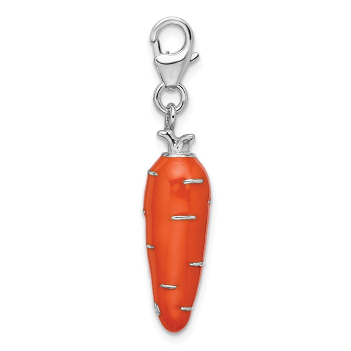 Million Charms 925 Sterling Silver Rhodium-Plated Enameled 3-D Carrot With Lobster Clasp Charm