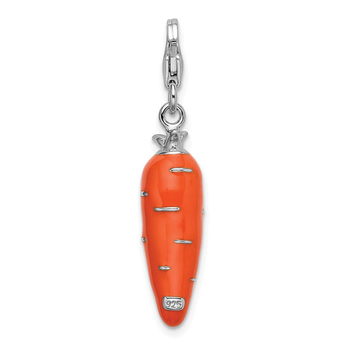 Million Charms 925 Sterling Silver Rhodium-Plated Enameled 3-D Carrot With Lobster Clasp Charm