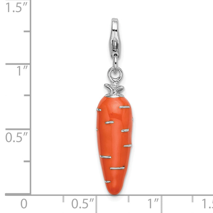 Million Charms 925 Sterling Silver Rhodium-Plated Enameled 3-D Carrot With Lobster Clasp Charm