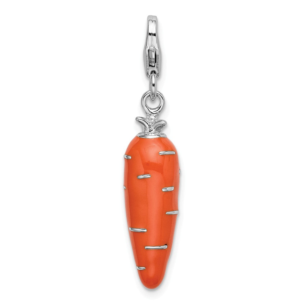 Million Charms 925 Sterling Silver Rhodium-Plated Enameled 3-D Carrot With Lobster Clasp Charm
