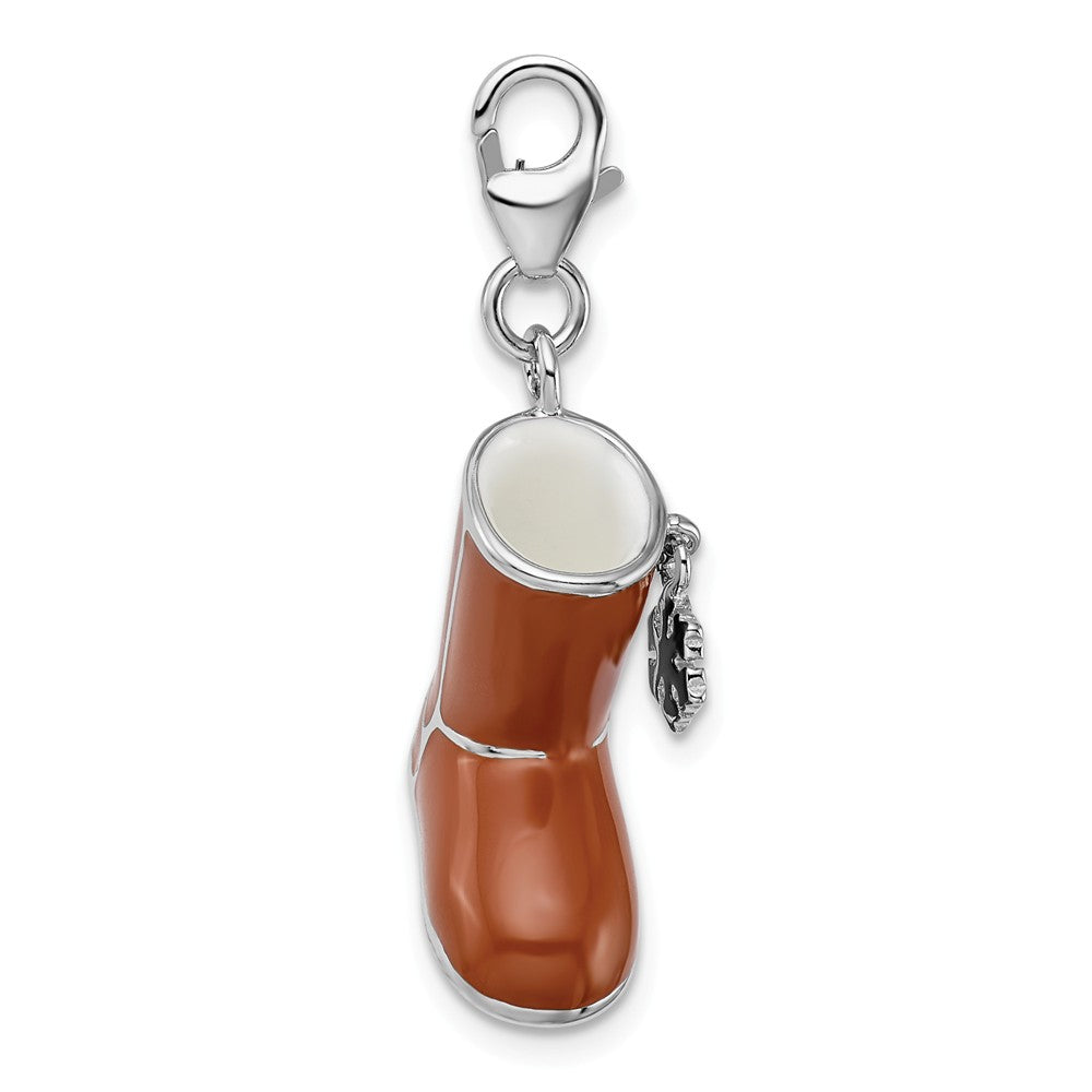 Million Charms 925 Sterling Silver Rhodium-Plated Enameled 3-D Snow Boot With Lobster Clasp Charm
