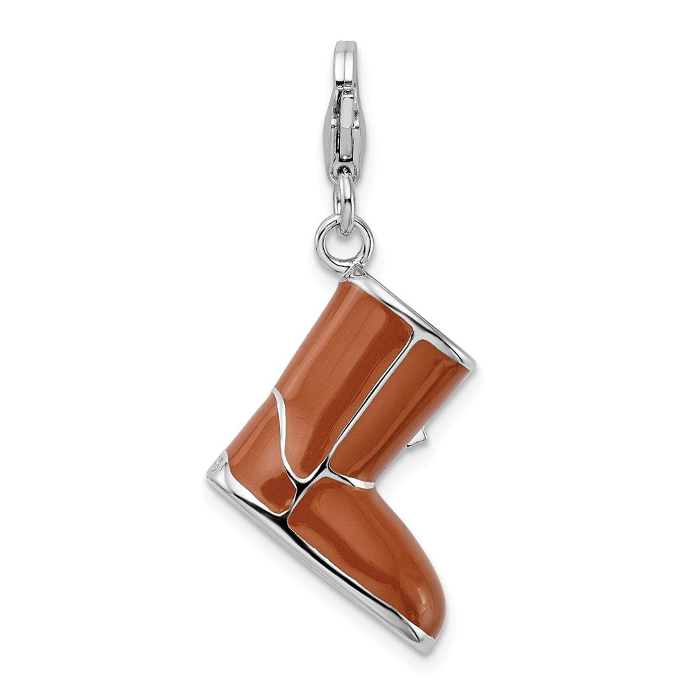 Million Charms 925 Sterling Silver Rhodium-Plated Enameled 3-D Snow Boot With Lobster Clasp Charm