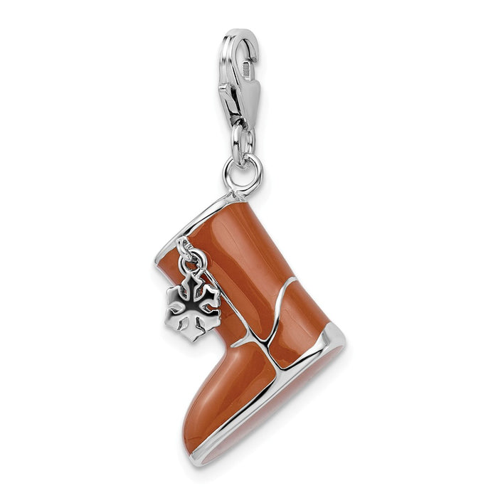 Million Charms 925 Sterling Silver Rhodium-Plated Enameled 3-D Snow Boot With Lobster Clasp Charm