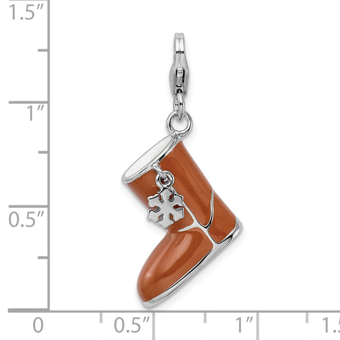 Million Charms 925 Sterling Silver Rhodium-Plated Enameled 3-D Snow Boot With Lobster Clasp Charm