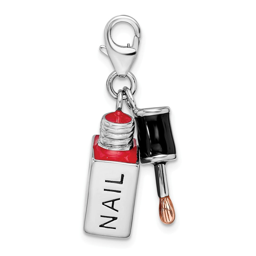 Million Charms 925 Sterling Silver With Rhodium-Plated Enameled 3-D Fingernail Polish With Lobster Clasp Charm