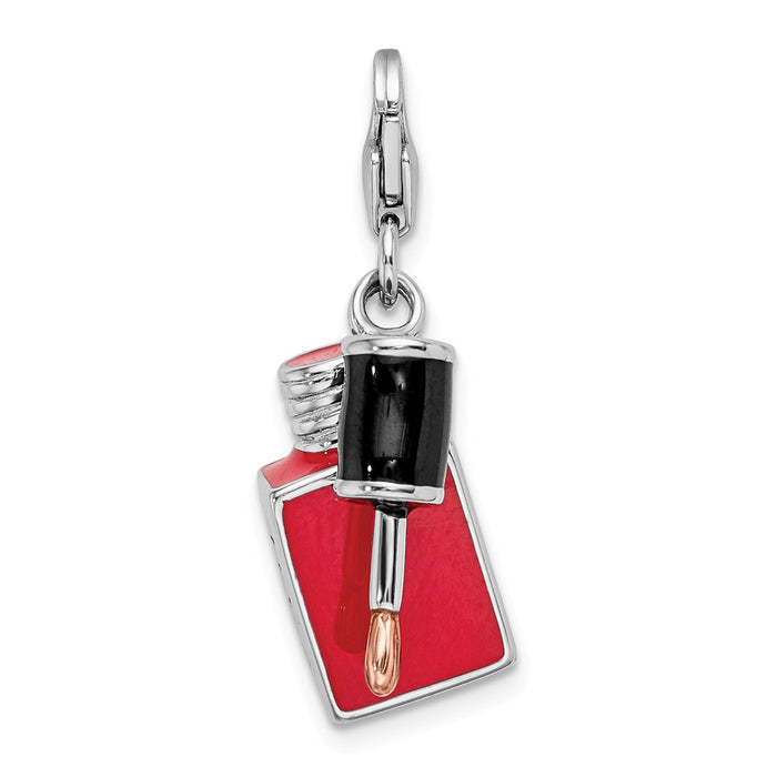 Million Charms 925 Sterling Silver With Rhodium-Plated Enameled 3-D Fingernail Polish With Lobster Clasp Charm