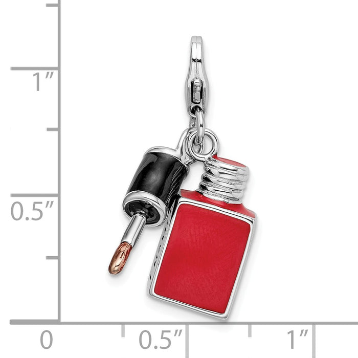 Million Charms 925 Sterling Silver With Rhodium-Plated Enameled 3-D Fingernail Polish With Lobster Clasp Charm