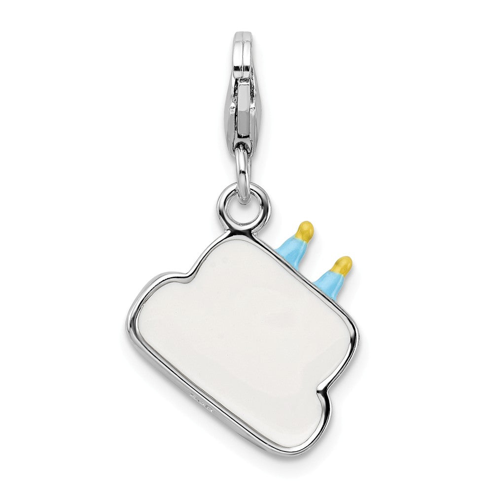 Million Charms 925 Sterling Silver Rhodium-Plated Enameled Cake With Lobster Clasp Charm