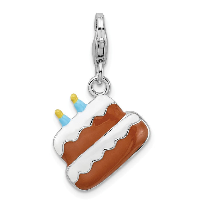 Million Charms 925 Sterling Silver Rhodium-Plated Enameled Cake With Lobster Clasp Charm