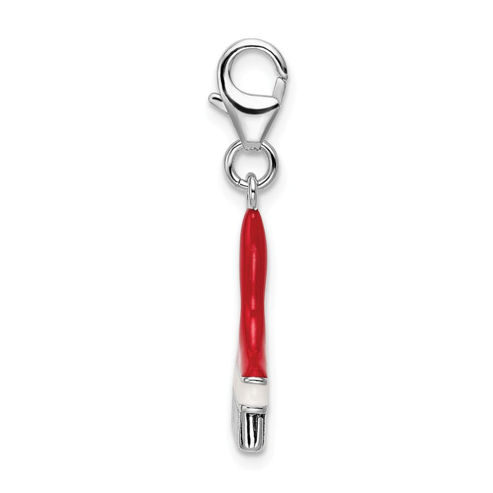 Million Charms 925 Sterling Silver Rhodium-Plated Enameled Paint Brush With Lobster Clasp Charm