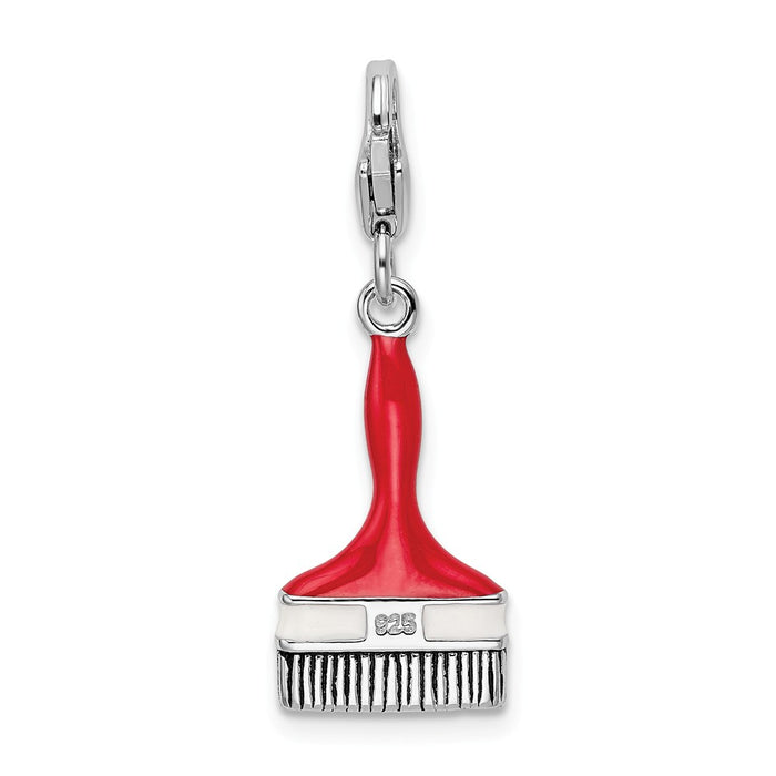 Million Charms 925 Sterling Silver Rhodium-Plated Enameled Paint Brush With Lobster Clasp Charm