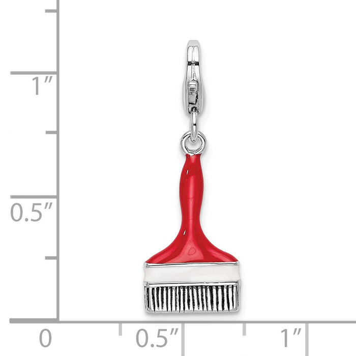 Million Charms 925 Sterling Silver Rhodium-Plated Enameled Paint Brush With Lobster Clasp Charm