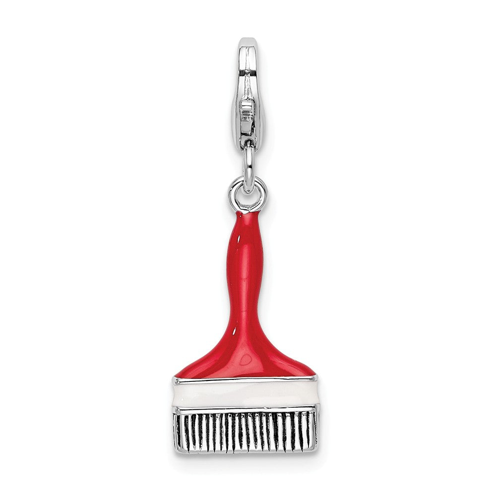 Million Charms 925 Sterling Silver Rhodium-Plated Enameled Paint Brush With Lobster Clasp Charm