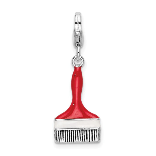 Million Charms 925 Sterling Silver Rhodium-Plated Enameled Paint Brush With Lobster Clasp Charm