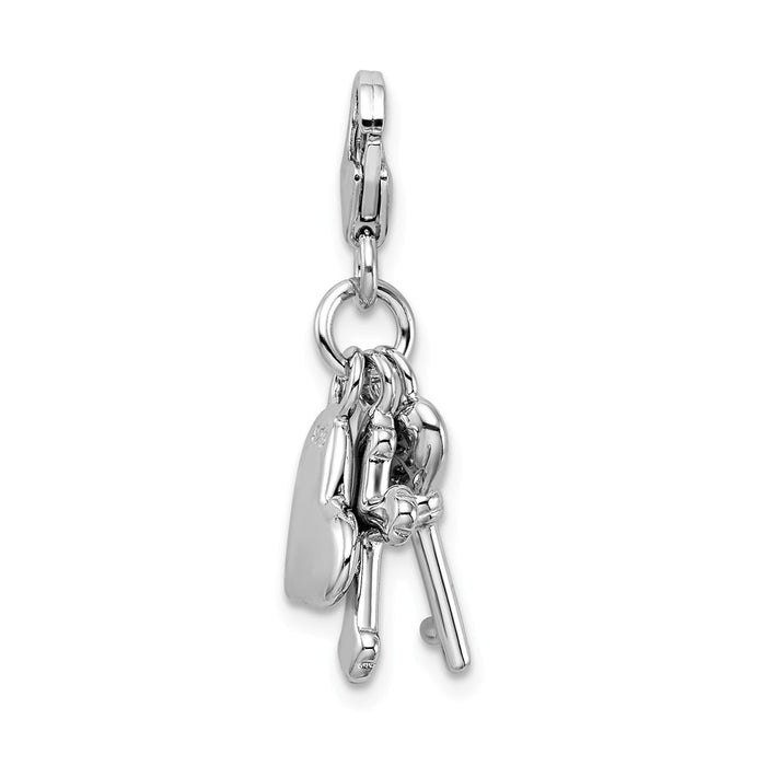 Million Charms 925 Sterling Silver Rhodium-Plated Heart Relgious Cross, Key With Lobster Clasp Charm