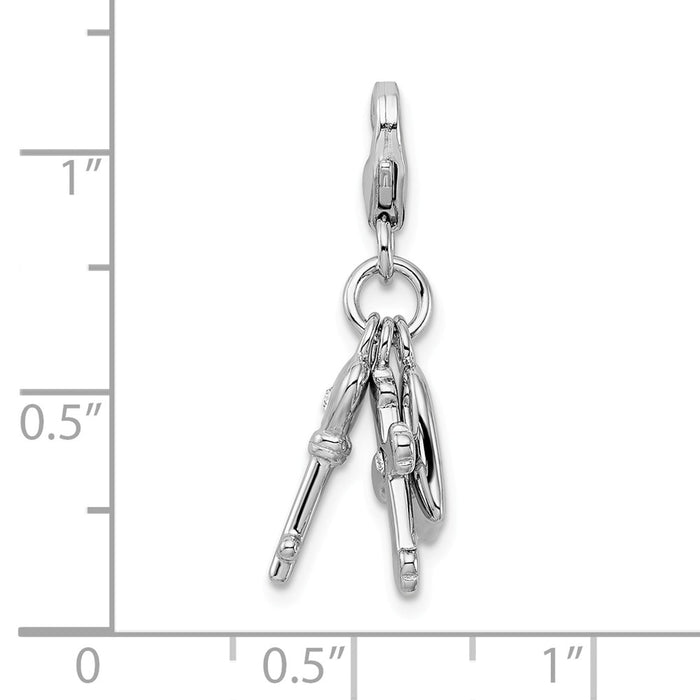Million Charms 925 Sterling Silver Rhodium-Plated Heart Relgious Cross, Key With Lobster Clasp Charm